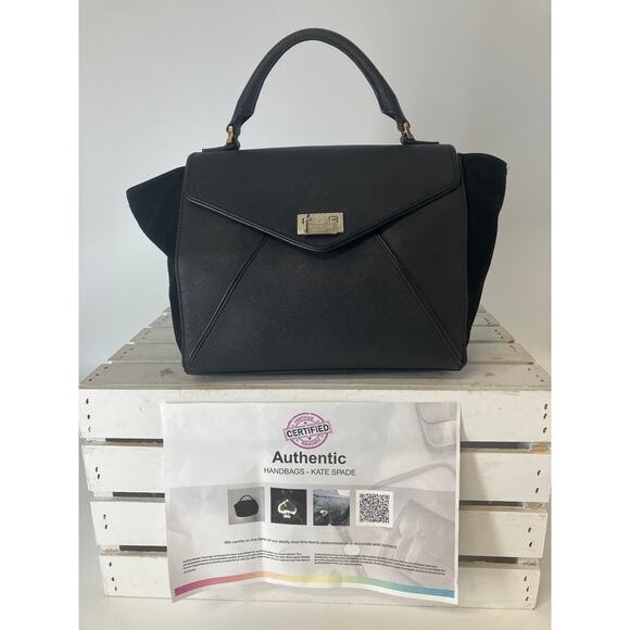 KATE SPADE MEDIUM BLACK SAFFIANO LEATHER AND VELVET HANDBAG - Picture 1 of 16